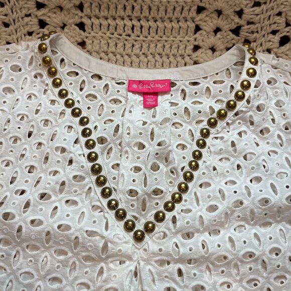 Lilly Pulitzer x Target White Eyelet Brass Studded Tunic Swim Coverup Sz Small - Picture 3 of 9